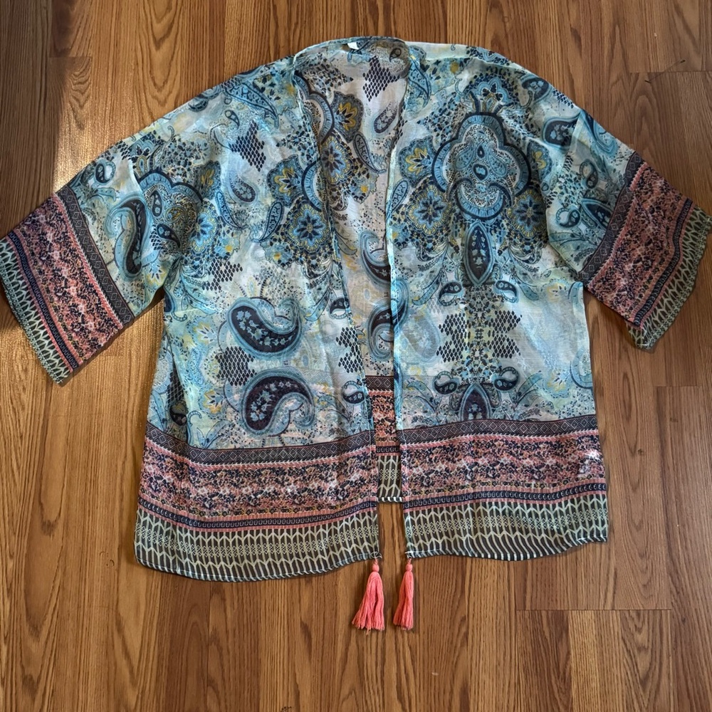 Bohemian Paisley‎ Kimono with Tassels Beach Cover Up S/M